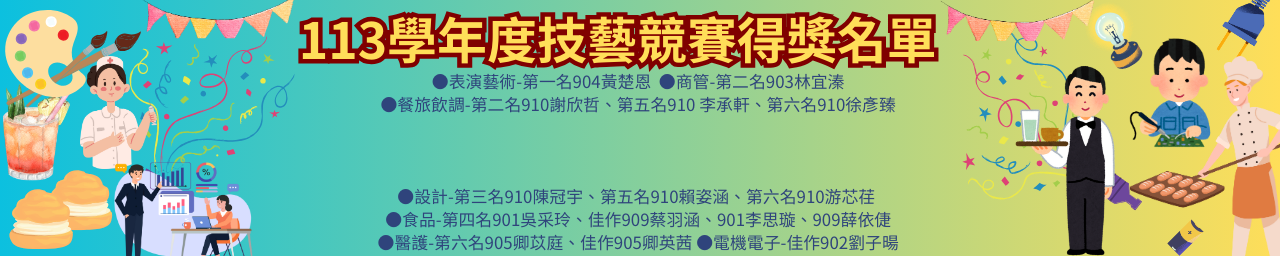113學年度技藝競賽得獎學生名單